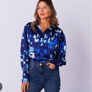 DG2 by Diane Gilman Vibrant Blue Button Down Shirt